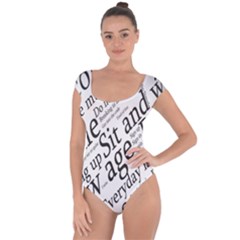 Abstract Minimalistic Text Typography Grayscale Focused Into Newspaper Short Sleeve Leotard 