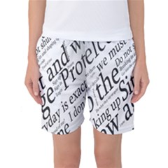 Abstract Minimalistic Text Typography Grayscale Focused Into Newspaper Women s Basketball Shorts