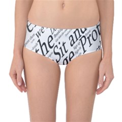 Abstract Minimalistic Text Typography Grayscale Focused Into Newspaper Mid-Waist Bikini Bottoms