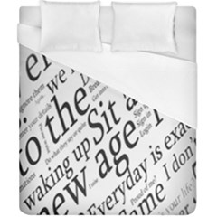Abstract Minimalistic Text Typography Grayscale Focused Into Newspaper Duvet Cover (California King Size)