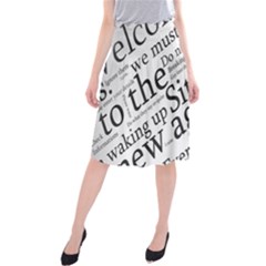 Abstract Minimalistic Text Typography Grayscale Focused Into Newspaper Midi Beach Skirt