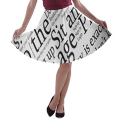 Abstract Minimalistic Text Typography Grayscale Focused Into Newspaper A-line Skater Skirt