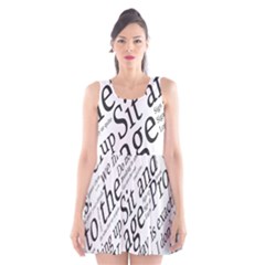 Abstract Minimalistic Text Typography Grayscale Focused Into Newspaper Scoop Neck Skater Dress