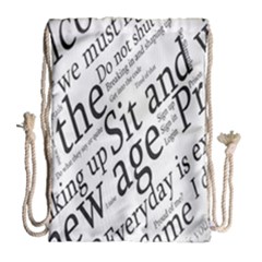 Abstract Minimalistic Text Typography Grayscale Focused Into Newspaper Drawstring Bag (Large)
