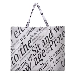 Abstract Minimalistic Text Typography Grayscale Focused Into Newspaper Zipper Large Tote Bag