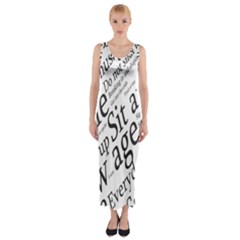 Abstract Minimalistic Text Typography Grayscale Focused Into Newspaper Fitted Maxi Dress