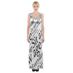 Abstract Minimalistic Text Typography Grayscale Focused Into Newspaper Maxi Thigh Split Dress