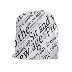Abstract Minimalistic Text Typography Grayscale Focused Into Newspaper Drawstring Pouch (XL)