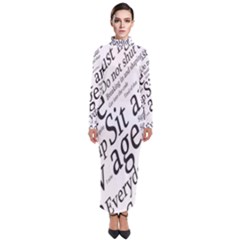 Abstract Minimalistic Text Typography Grayscale Focused Into Newspaper Turtleneck Maxi Dress