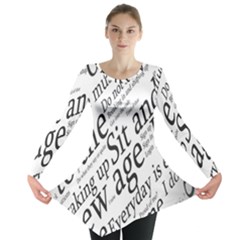 Abstract Minimalistic Text Typography Grayscale Focused Into Newspaper Long Sleeve Tunic 