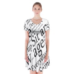 Abstract Minimalistic Text Typography Grayscale Focused Into Newspaper Short Sleeve V-neck Flare Dress