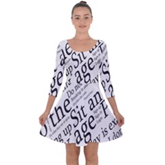 Abstract Minimalistic Text Typography Grayscale Focused Into Newspaper Quarter Sleeve Skater Dress
