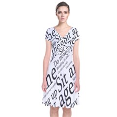 Abstract Minimalistic Text Typography Grayscale Focused Into Newspaper Short Sleeve Front Wrap Dress