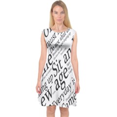 Abstract Minimalistic Text Typography Grayscale Focused Into Newspaper Capsleeve Midi Dress