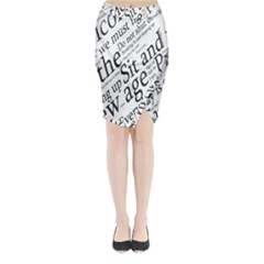 Abstract Minimalistic Text Typography Grayscale Focused Into Newspaper Midi Wrap Pencil Skirt