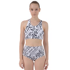 Abstract Minimalistic Text Typography Grayscale Focused Into Newspaper Racer Back Bikini Set