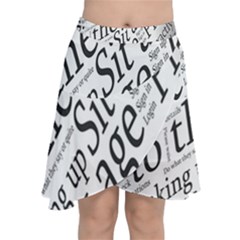Abstract Minimalistic Text Typography Grayscale Focused Into Newspaper Chiffon Wrap Front Skirt