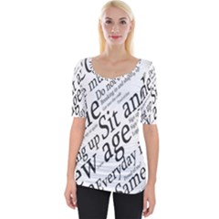 Abstract Minimalistic Text Typography Grayscale Focused Into Newspaper Wide Neckline Tee