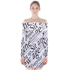 Abstract Minimalistic Text Typography Grayscale Focused Into Newspaper Long Sleeve Off Shoulder Dress