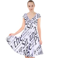 Abstract Minimalistic Text Typography Grayscale Focused Into Newspaper Cap Sleeve Front Wrap Midi Dress