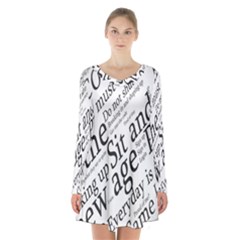 Abstract Minimalistic Text Typography Grayscale Focused Into Newspaper Long Sleeve Velvet V-neck Dress