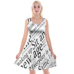 Abstract Minimalistic Text Typography Grayscale Focused Into Newspaper Reversible Velvet Sleeveless Dress