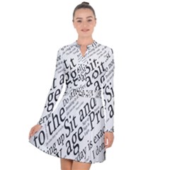 Abstract Minimalistic Text Typography Grayscale Focused Into Newspaper Long Sleeve Panel Dress