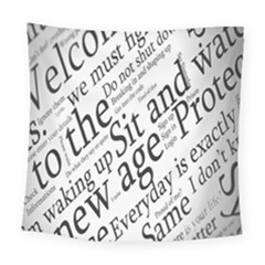 Abstract Minimalistic Text Typography Grayscale Focused Into Newspaper Square Tapestry (Large)