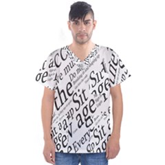 Abstract Minimalistic Text Typography Grayscale Focused Into Newspaper Men s V-Neck Scrub Top