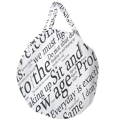 Abstract Minimalistic Text Typography Grayscale Focused Into Newspaper Giant Round Zipper Tote