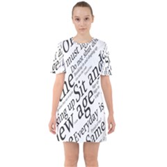 Abstract Minimalistic Text Typography Grayscale Focused Into Newspaper Sixties Short Sleeve Mini Dress