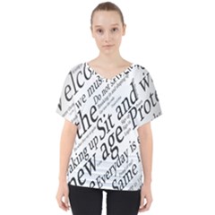 Abstract Minimalistic Text Typography Grayscale Focused Into Newspaper V-Neck Dolman Drape Top