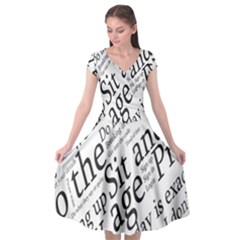 Abstract Minimalistic Text Typography Grayscale Focused Into Newspaper Cap Sleeve Wrap Front Dress