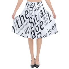 Abstract Minimalistic Text Typography Grayscale Focused Into Newspaper Flared Midi Skirt