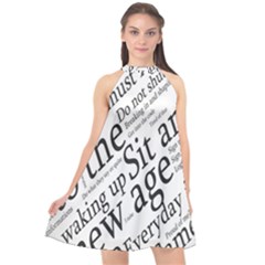 Abstract Minimalistic Text Typography Grayscale Focused Into Newspaper Halter Neckline Chiffon Dress 
