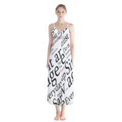 Abstract Minimalistic Text Typography Grayscale Focused Into Newspaper Button Up Chiffon Maxi Dress