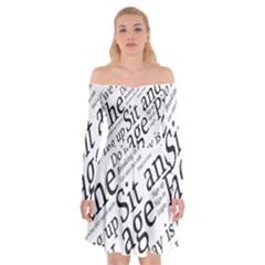 Abstract Minimalistic Text Typography Grayscale Focused Into Newspaper Off Shoulder Skater Dress