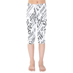 Abstract Minimalistic Text Typography Grayscale Focused Into Newspaper Kids  Capri Leggings 