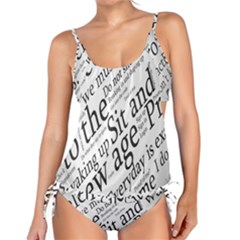Abstract Minimalistic Text Typography Grayscale Focused Into Newspaper Tankini Set