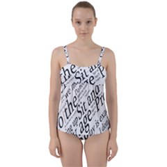 Abstract Minimalistic Text Typography Grayscale Focused Into Newspaper Twist Front Tankini Set
