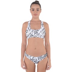 Abstract Minimalistic Text Typography Grayscale Focused Into Newspaper Cross Back Hipster Bikini Set