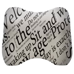 Abstract Minimalistic Text Typography Grayscale Focused Into Newspaper Velour Head Support Cushion