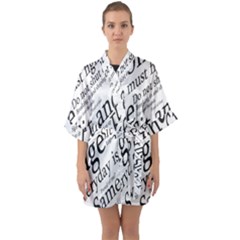 Abstract Minimalistic Text Typography Grayscale Focused Into Newspaper Quarter Sleeve Kimono Robe