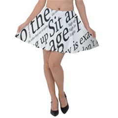 Abstract Minimalistic Text Typography Grayscale Focused Into Newspaper Velvet Skater Skirt