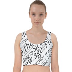 Abstract Minimalistic Text Typography Grayscale Focused Into Newspaper Velvet Racer Back Crop Top