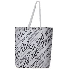 Abstract Minimalistic Text Typography Grayscale Focused Into Newspaper Full Print Rope Handle Tote (Large)