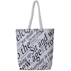 Abstract Minimalistic Text Typography Grayscale Focused Into Newspaper Full Print Rope Handle Tote (Small)