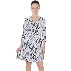 Abstract Minimalistic Text Typography Grayscale Focused Into Newspaper Ruffle Dress