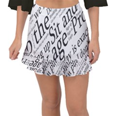 Abstract Minimalistic Text Typography Grayscale Focused Into Newspaper Fishtail Mini Chiffon Skirt