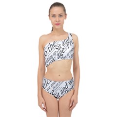 Abstract Minimalistic Text Typography Grayscale Focused Into Newspaper Spliced Up Two Piece Swimsuit
